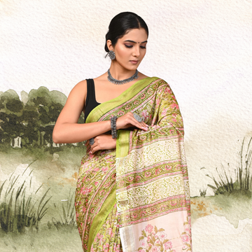 Harshi 100% Pure Handblock Maheshwari Border Saree