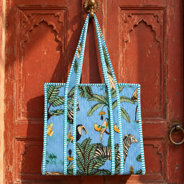 Blue Forest Quilted Tote Bag - 100% Cotton