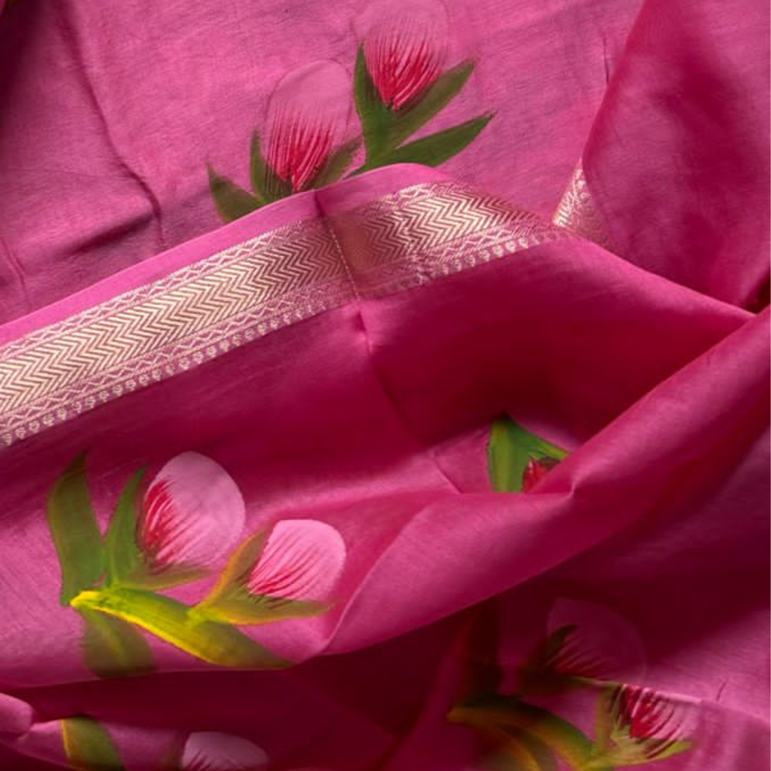 Pink Blush Handblock 100% Pure Maheshwari Suit - Kurta, Pants, Maheshwari Silk Border Dupata : Unstitched