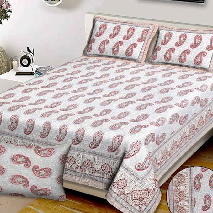 Jaipur Weaves Bedsheet King Size - 100% Pure Cotton Bed Sheet with 2 Pillow Covers, Super Soft Cozy 144 TC Floral Jaipuri Design Bedsheets