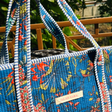 Blue Blush Quilted Tote Bag - 100% Cotton