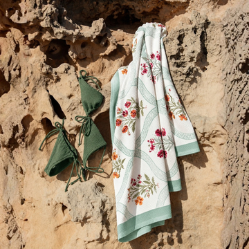 Bloom Bouquet Handblock Premium Bath Towel Set (Towel + 2 Hand Towels)