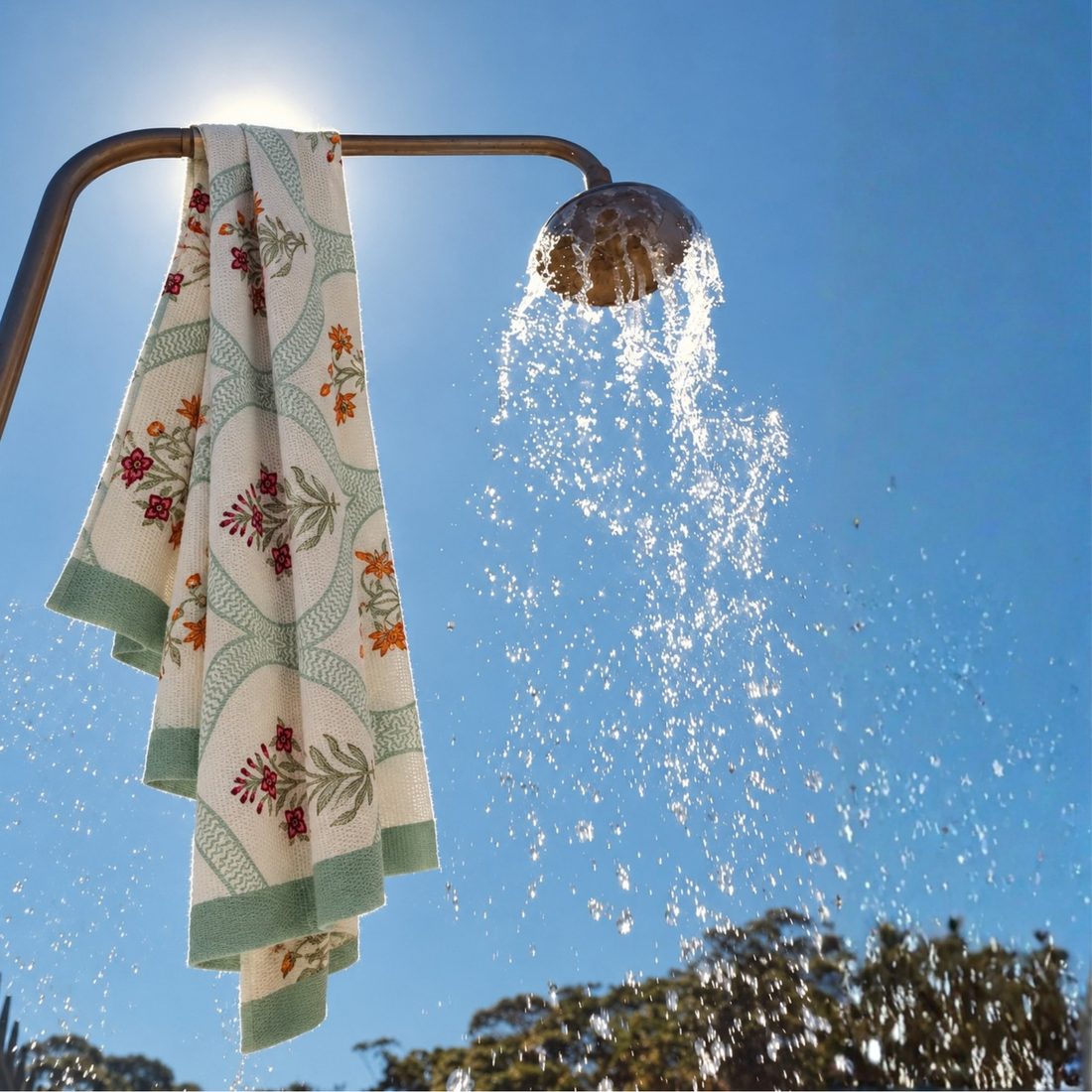 Bloom Bouquet Handblock Premium Bath Towel Set (Towel + 2 Hand Towels)