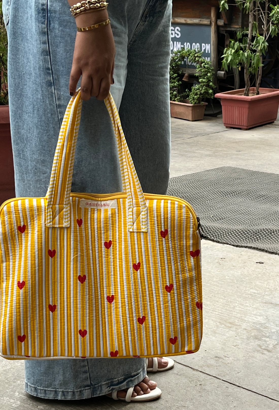 I love Yellow - Artistic Handblock Laptop Sleeve, hand block printed artistic laptop sleeve, main product image, Sanganer Jaipur artisan craft