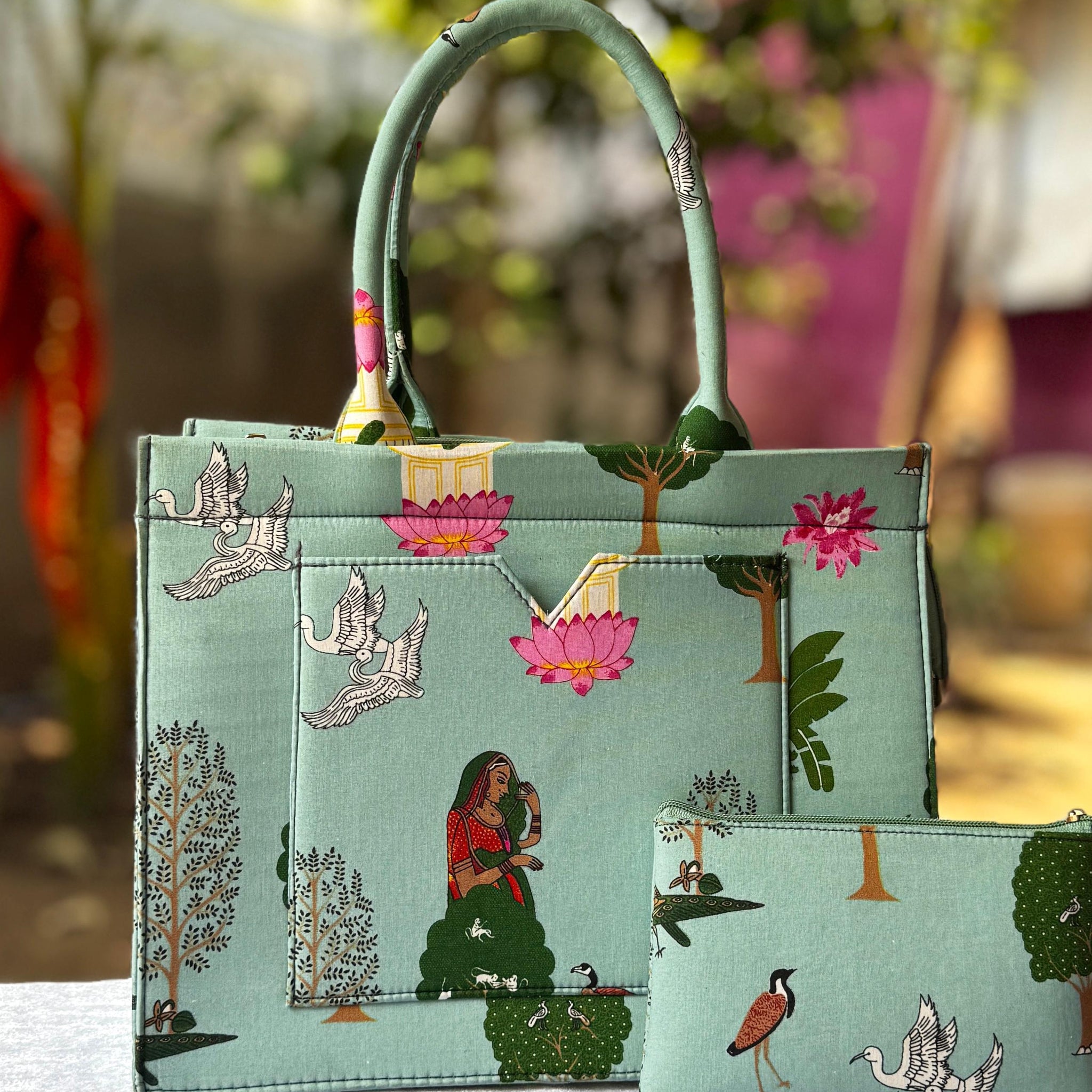 Signature Gulabi Kamal Handblock Handbag