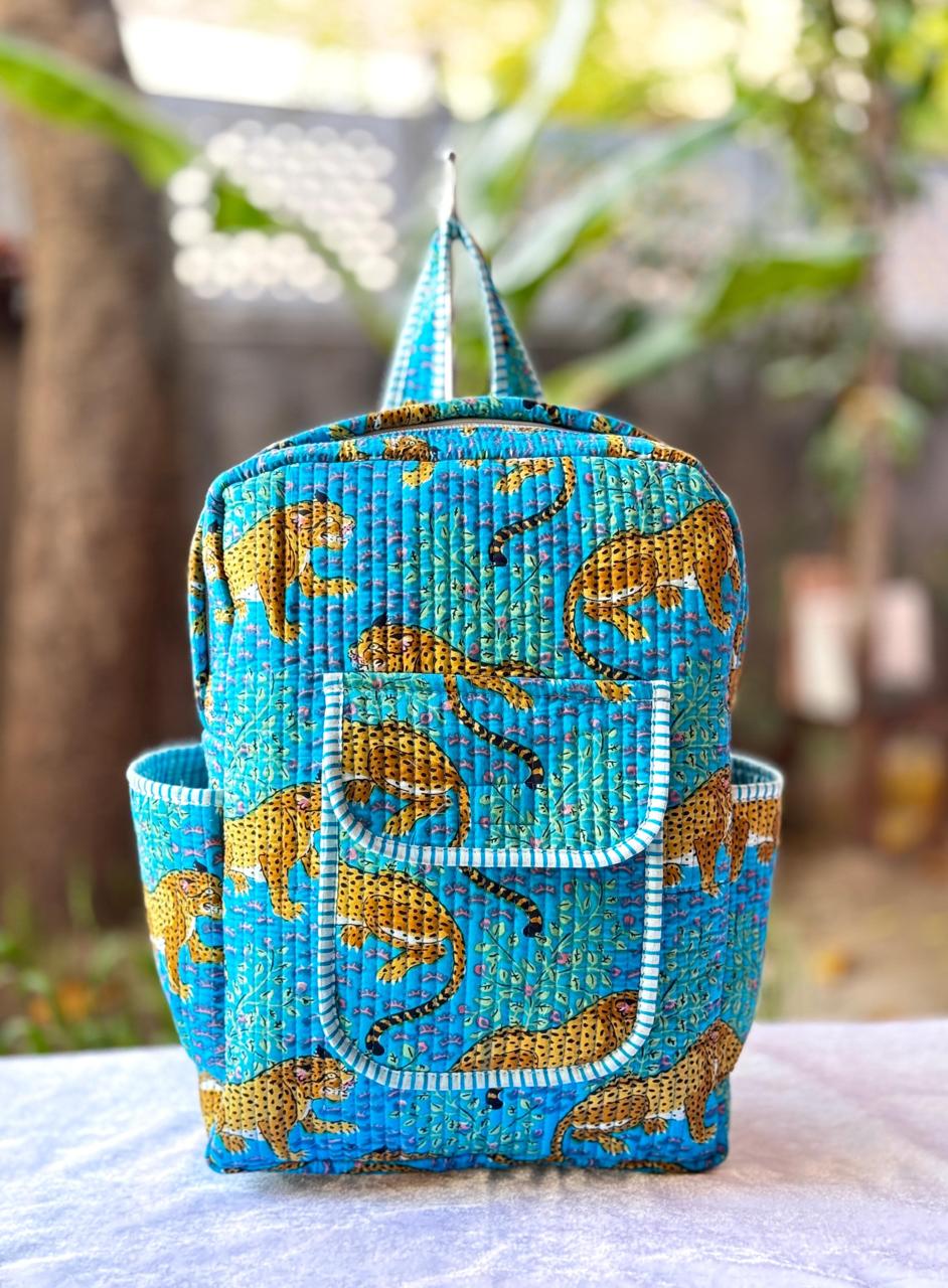 Blue Tiger Hand Block Backpack