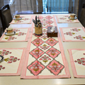 Bloom Handlook Cotton Mat + Runner 7 Pcs Set, hand block printed cotton table mat and runner set, main product image, Sanganer Jaipur artisan craft