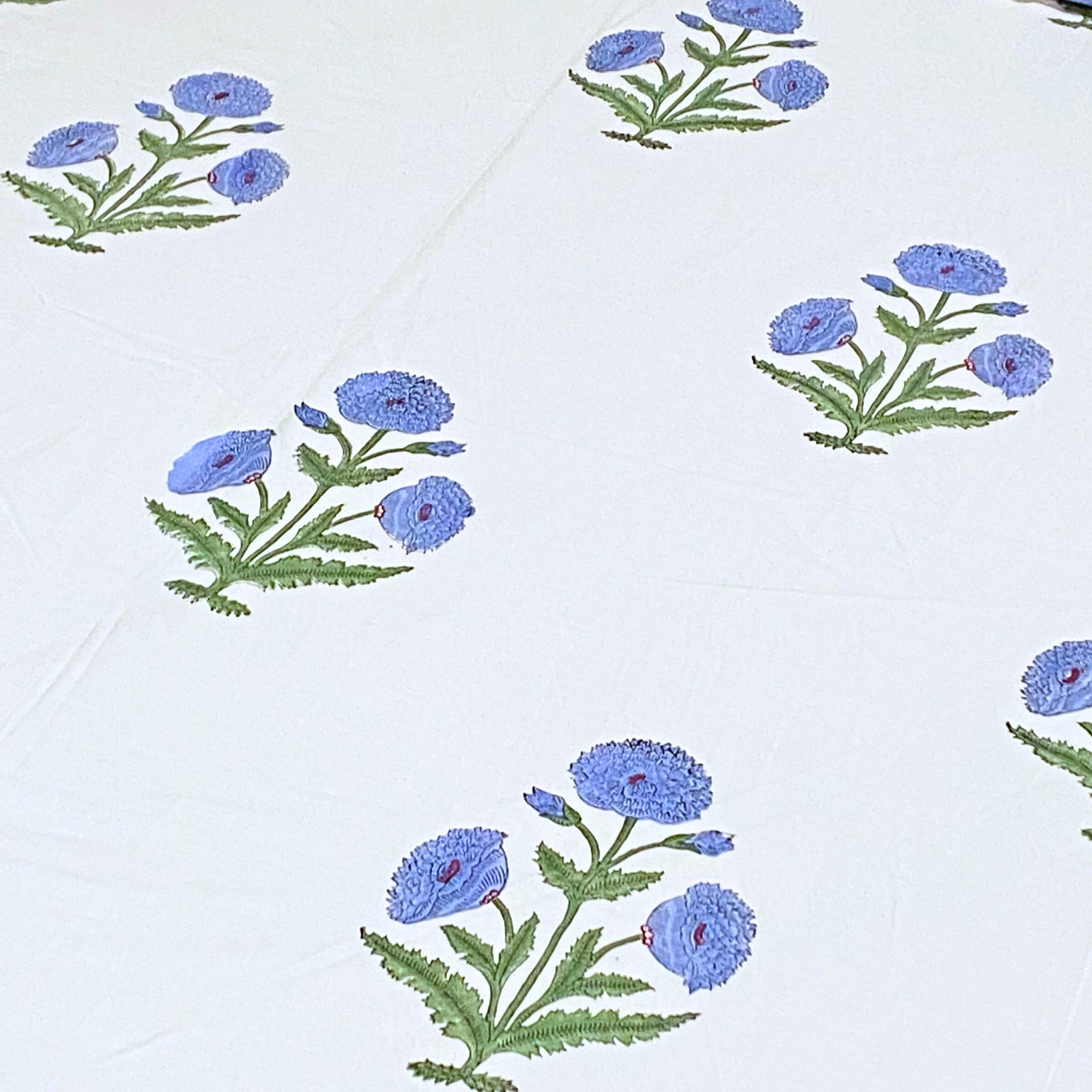 Blue Flora - Handblock Bedding hand block printed cotton bedding set styled view showing full set