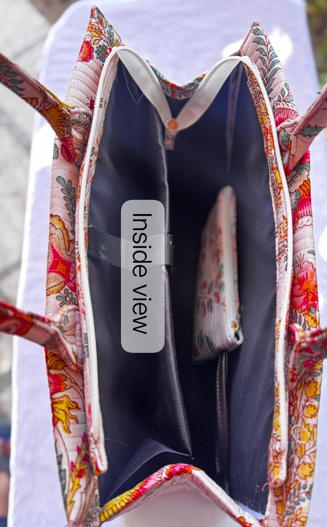 Blue Garden Handblock Handbag, hand block printed handbag, main product image, Sanganer Jaipur artisan craft