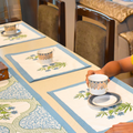 Blue Gardenia Handblock Cotton Mat + Runner 7 Pcs Set hand block printed cotton table mat and runner set close-up detail, hand block print pattern