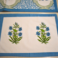 Blue Gardenia Handblock Cotton Mat + Runner 7 Pcs Set hand block printed cotton table mat and runner set close-up detail, hand block print pattern