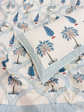 Blue Palm - Handblock Bedding, hand block printed cotton bedding set, main product image, Sanganer Jaipur artisan craft
