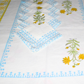 Blush Lemon Handlook Cotton Mat + Runner 7 Pcs Set hand block printed cotton table mat and runner set close-up detail, hand block print pattern