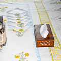 Blush Lemon Handlook Cotton Mat + Runner 7 Pcs Set hand block printed cotton table mat and runner set styled view showing full set