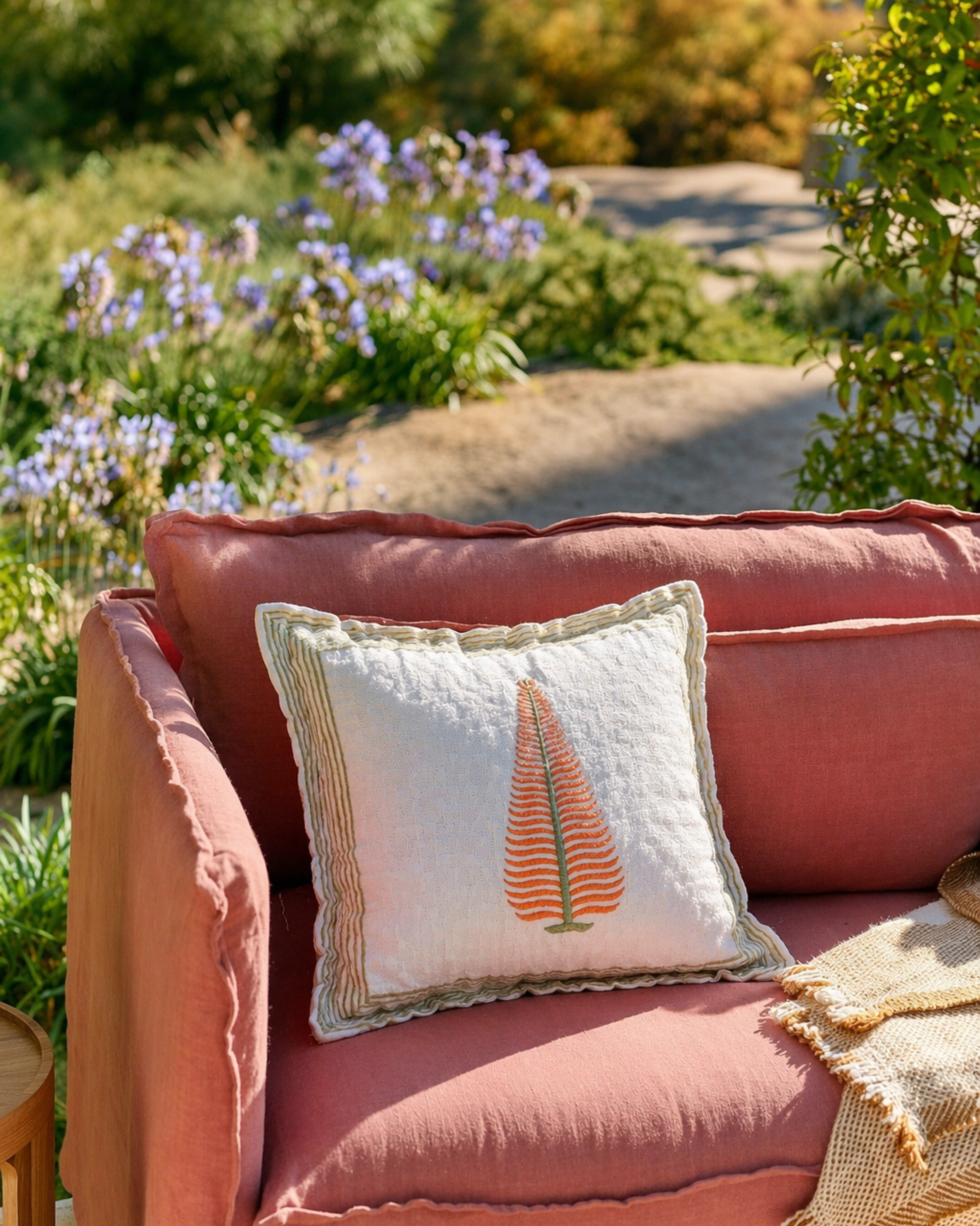 Cypress Craft - Handblock Textured Cushion Set of 5 hand block printed cotton cushion cover set close-up detail, hand block print pattern