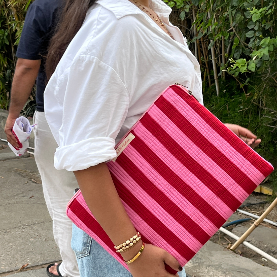 Daily Red Artistic Handblock Laptop Sleeve, hand block printed artistic laptop sleeve, main product image, Sanganer Jaipur artisan craft