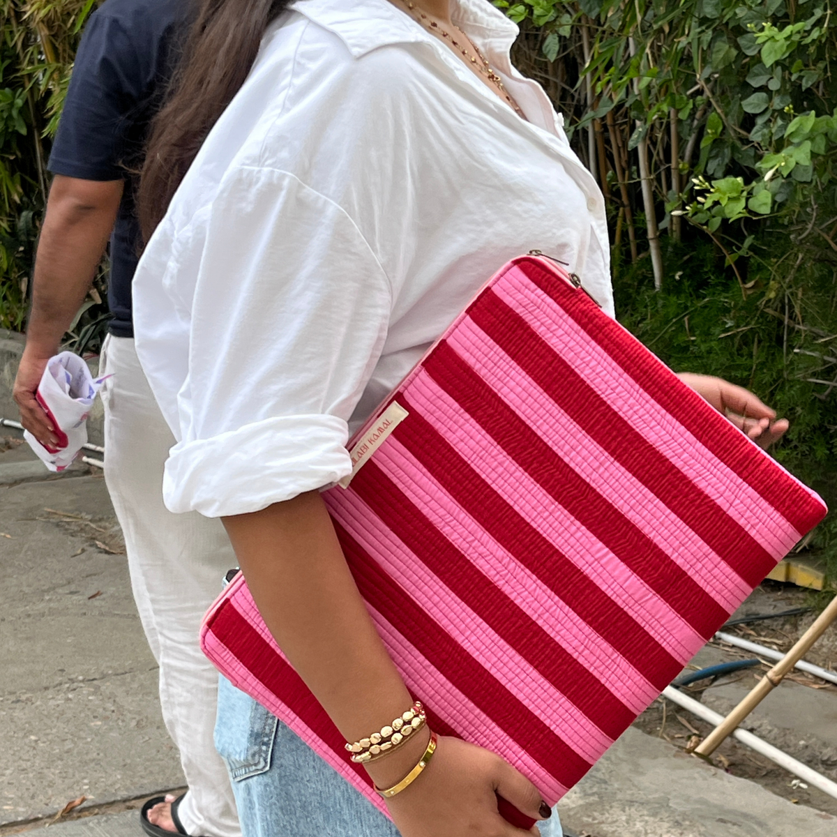Daily Red Artistic Handblock Laptop Sleeve, hand block printed artistic laptop sleeve, main product image, Sanganer Jaipur artisan craft
