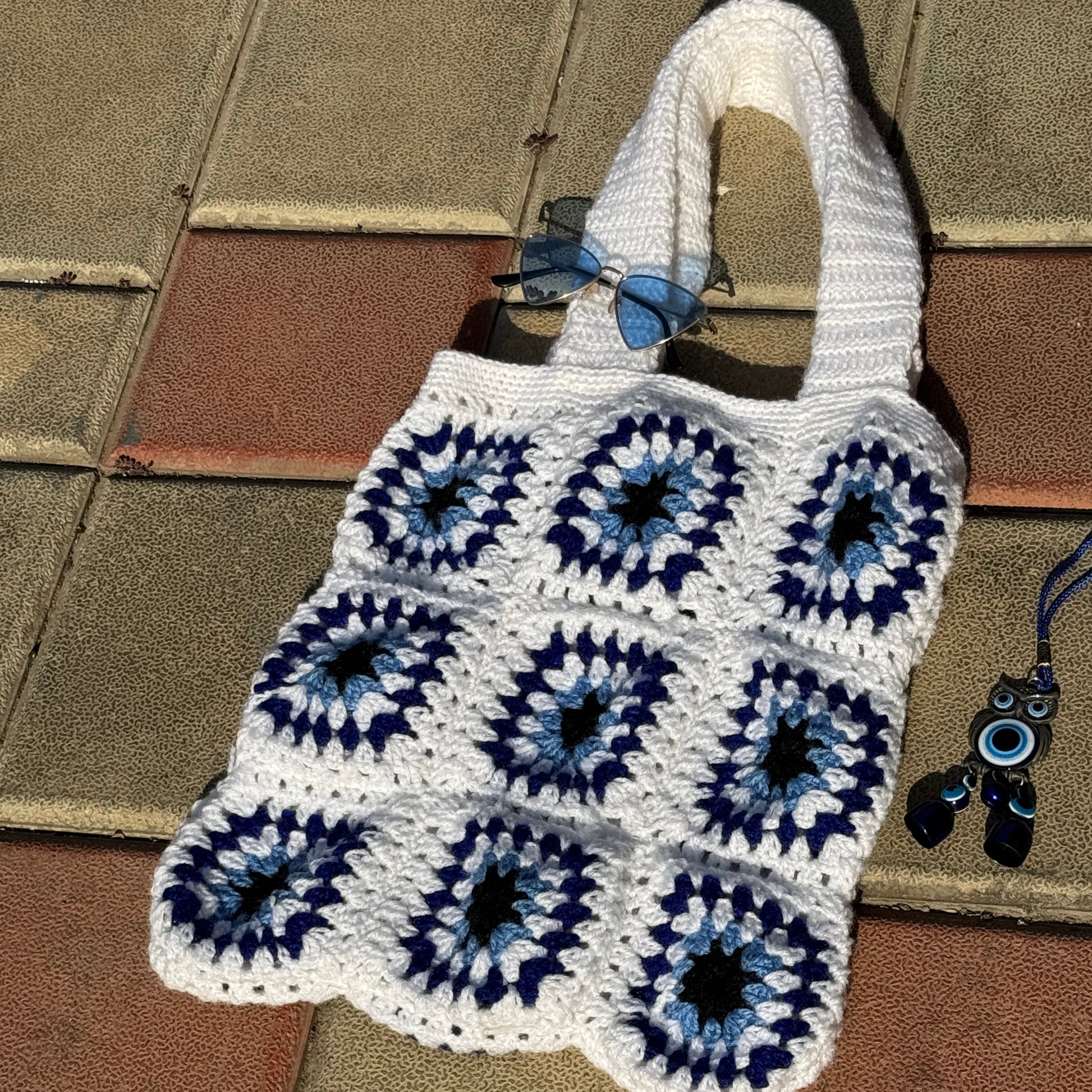 Evil Eye - GrandMa Handmade Crochet Bag handmade crochet bag close-up detail, print pattern