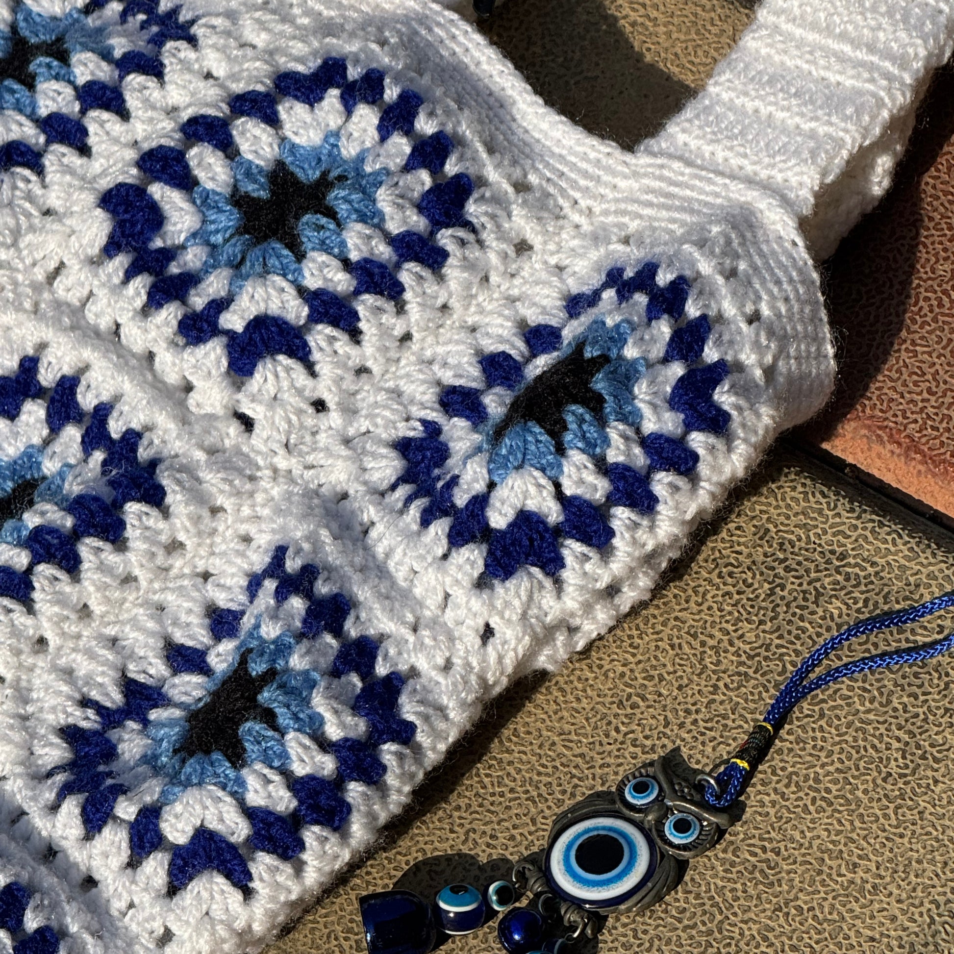 Evil Eye - GrandMa Handmade Crochet Bag handmade crochet bag close-up detail, print pattern