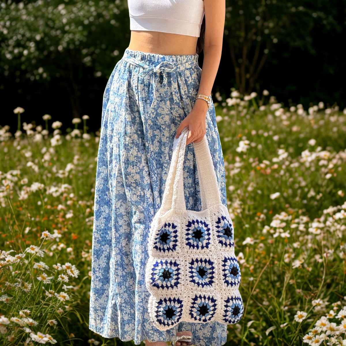 Evil Eye - GrandMa Handmade Crochet Bag handmade crochet bag close-up detail, print pattern