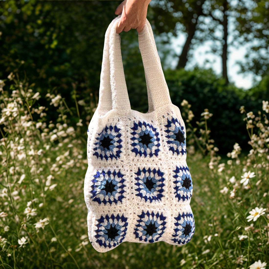 Evil Eye - GrandMa Handmade Crochet Bag, handmade crochet bag, main product image, Sanganer Jaipur artisan craft