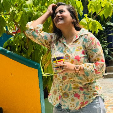 Flora Garden Super luxe soft touch Cotton Shirt, hand block printed cotton shirt, main product image, Sanganer Jaipur artisan craft