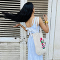 Flora Muse HandPainted Aesthetic Tote Bag hand painted cotton tote bag close-up detail, print pattern
