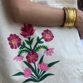 Flora Muse HandPainted Aesthetic Tote Bag hand painted cotton tote bag close-up detail, print pattern