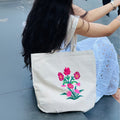 Flora Muse HandPainted Aesthetic Tote Bag hand painted cotton tote bag styled view showing full set