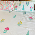 Gardenia - Handblock Bedding hand block printed cotton bedding set close-up detail, hand block print pattern