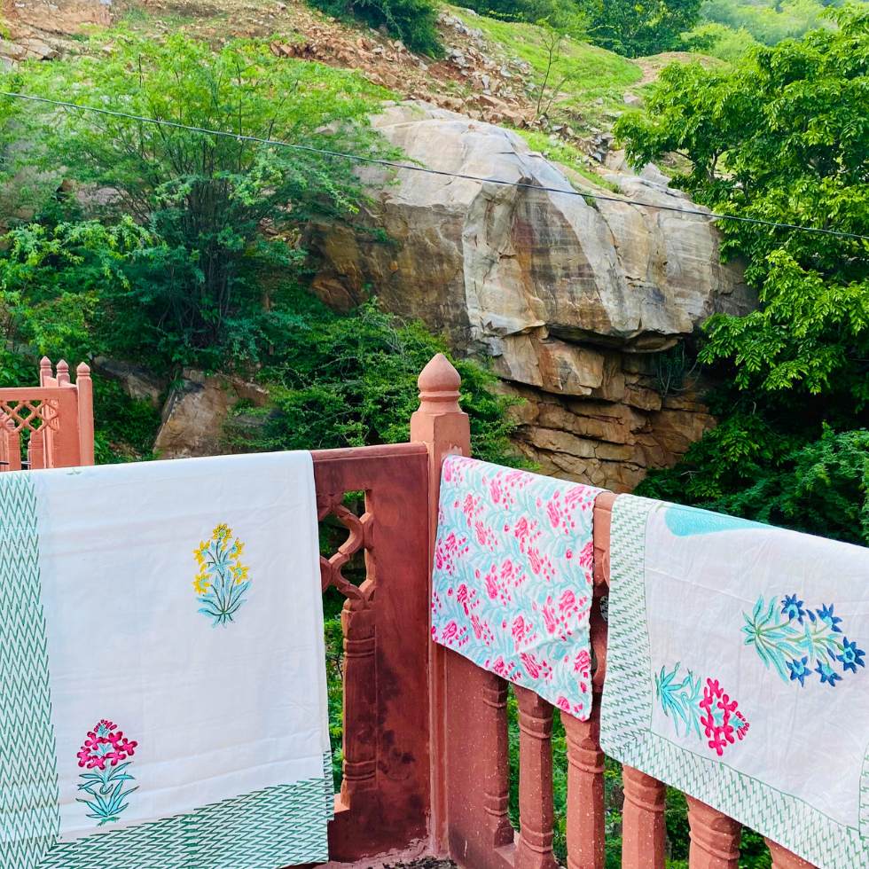 Gardenia - Handblock Bedding, hand block printed cotton bedding set, main product image, Sanganer Jaipur artisan craft