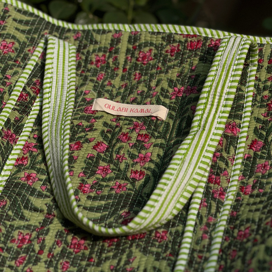 Gardenia Lush Quilted Tote Bag - 100% Cotton, hand block printed quilted cotton tote bag, main product image, Sanganer Jaipur artisan craft