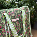 Gardenia Lush Quilted Tote Bag - 100% Cotton hand block printed quilted cotton tote bag close-up detail, print pattern