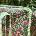Gardenia Lush Quilted Tote Bag - 100% Cotton hand block printed quilted cotton tote bag close-up detail, print pattern