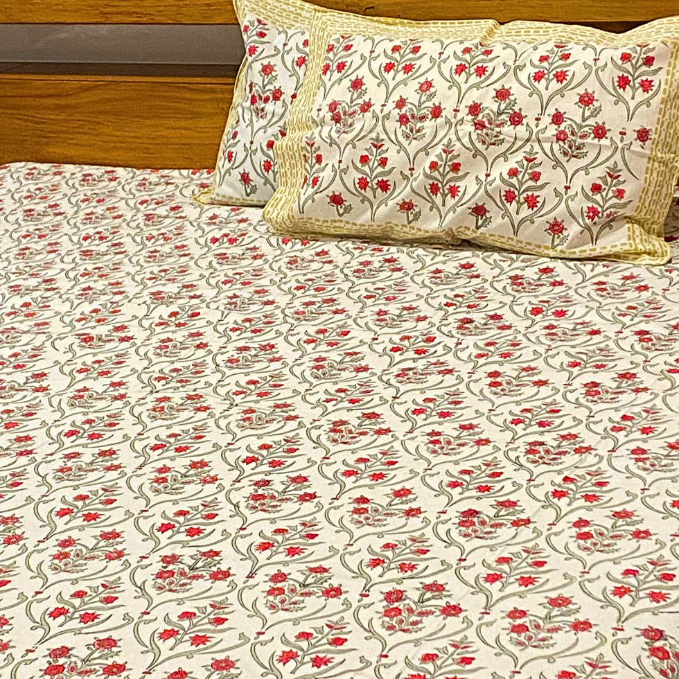 Garland Bliss - Handblock Bedding, hand block printed cotton bedding set, main product image, Sanganer Jaipur artisan craft