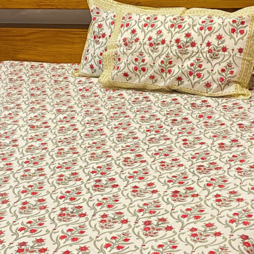 Garland Bliss - Handblock Bedding, hand block printed cotton bedding set, main product image, Sanganer Jaipur artisan craft