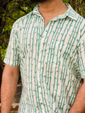 Green Bamboo Premium Hand Block Shirt hand block printed cotton shirt close-up detail, print pattern