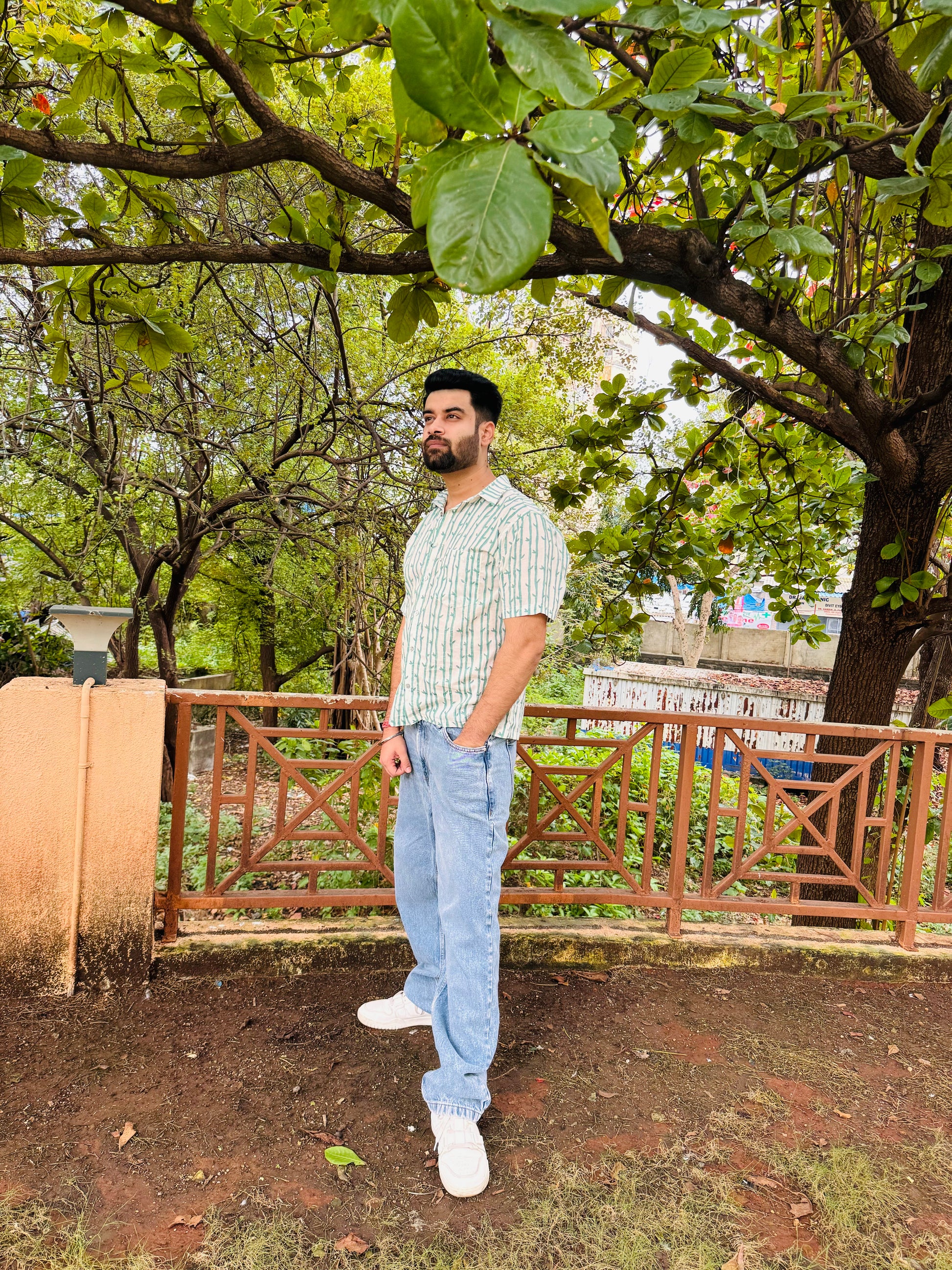 Green Bamboo Premium Hand Block Shirt hand block printed cotton shirt styled view showing full set