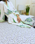 Green Ocean Handblock Premium Bathrobe hand block printed premium cotton bathrobe close-up detail, print pattern