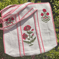 Lal Ishq Quilted Side Sling Tote Bag - 100% Cotton hand block printed quilted side sling cotton tote bag styled view showing full set
