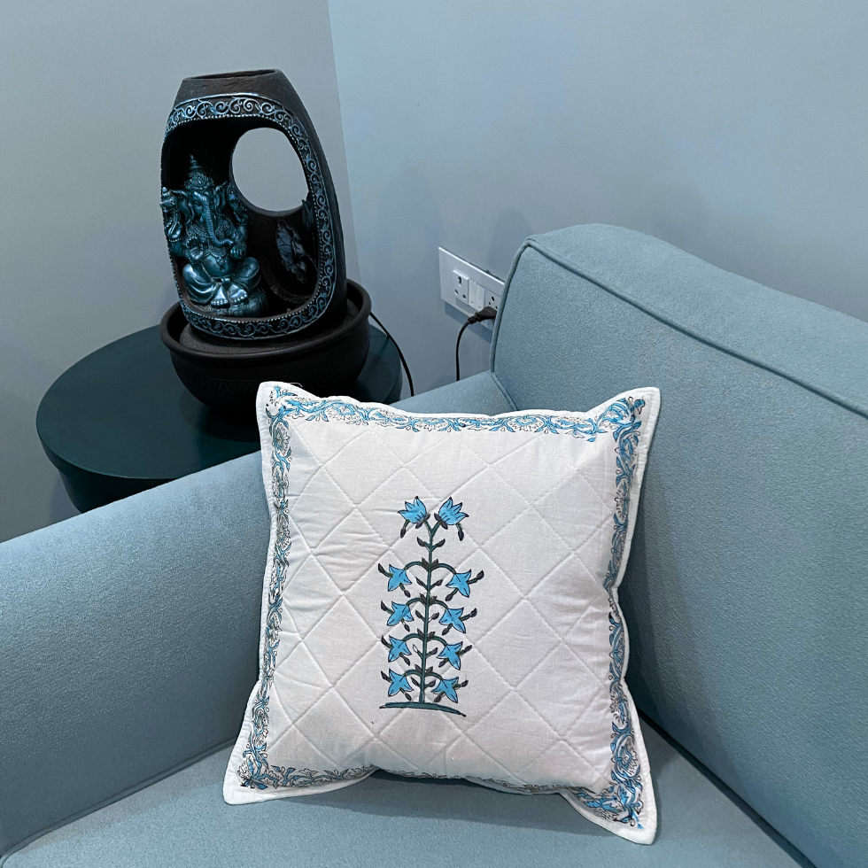 Lily Lush - Handblock Foam Quilted Cushion Set of 5, hand block printed cotton cushion cover set, main product image, Sanganer Jaipur artisan craft