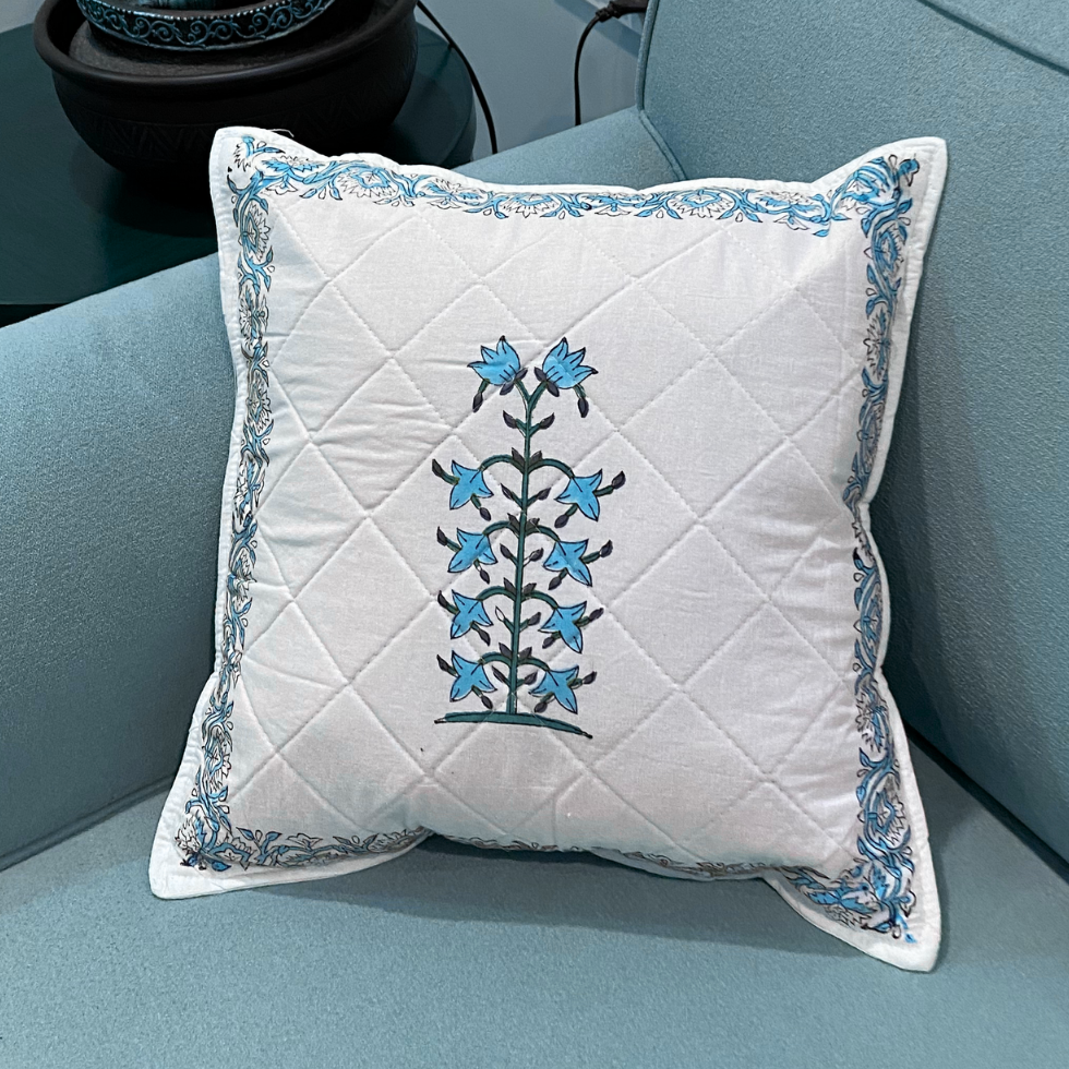 Lily Lush - Handblock Foam Quilted Cushion Set of 5, hand block printed cotton cushion cover set, main product image, Sanganer Jaipur artisan craft