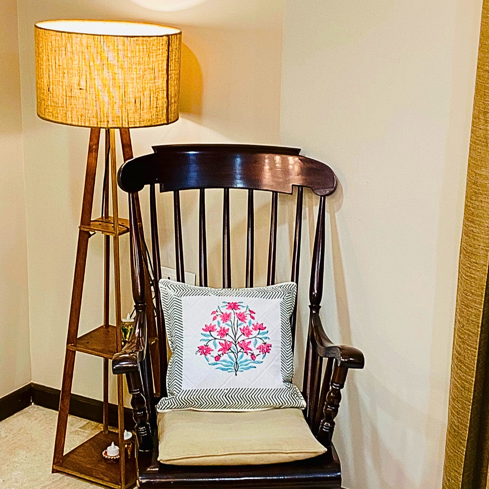 Lotus Lush - Handblock Foam Quilted Cushion Set of 5, hand block printed cotton cushion cover set, main product image, Sanganer Jaipur artisan craft