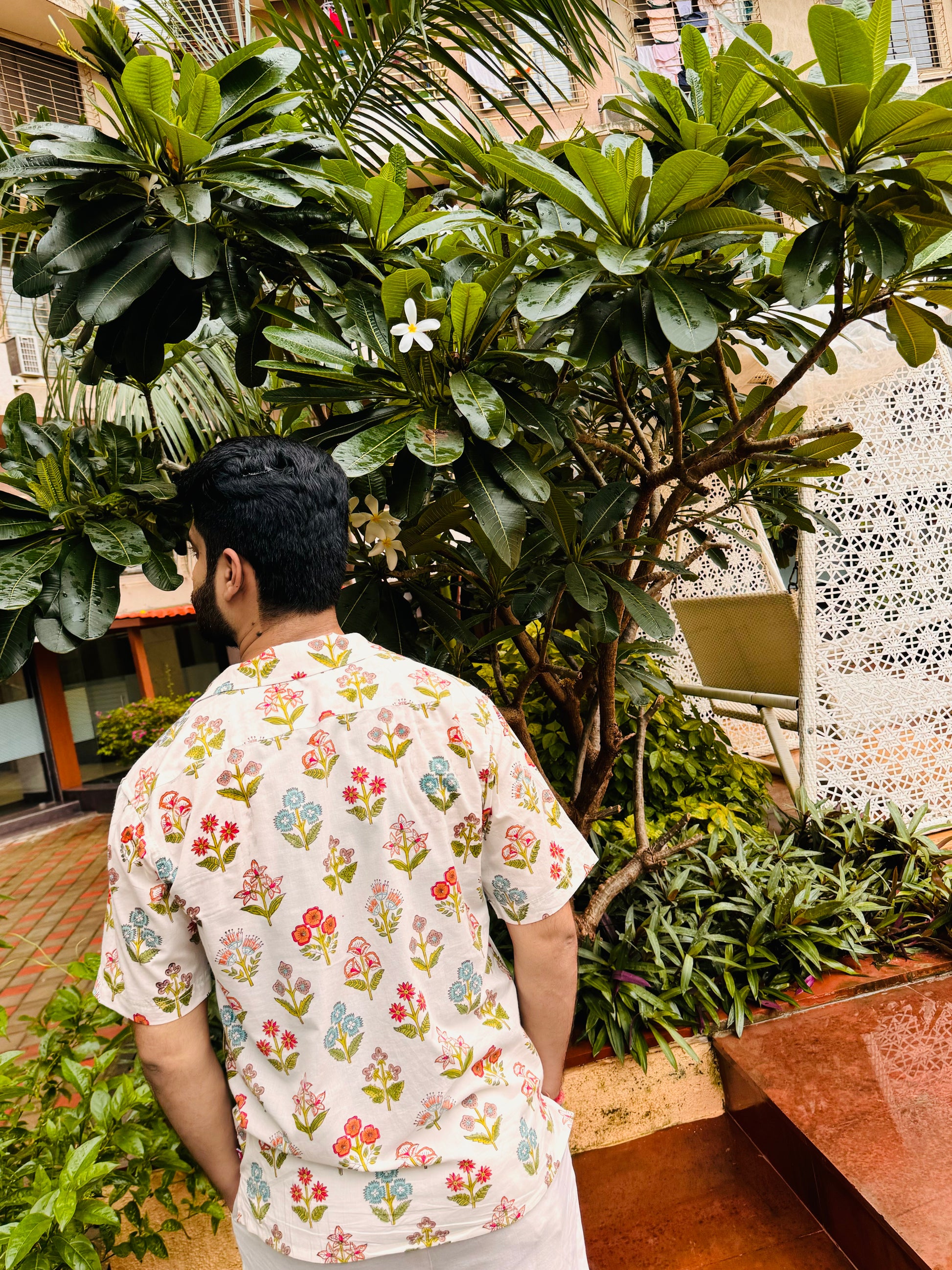 Lush Premium Hand Block Shirt hand block printed cotton shirt close-up detail, print pattern