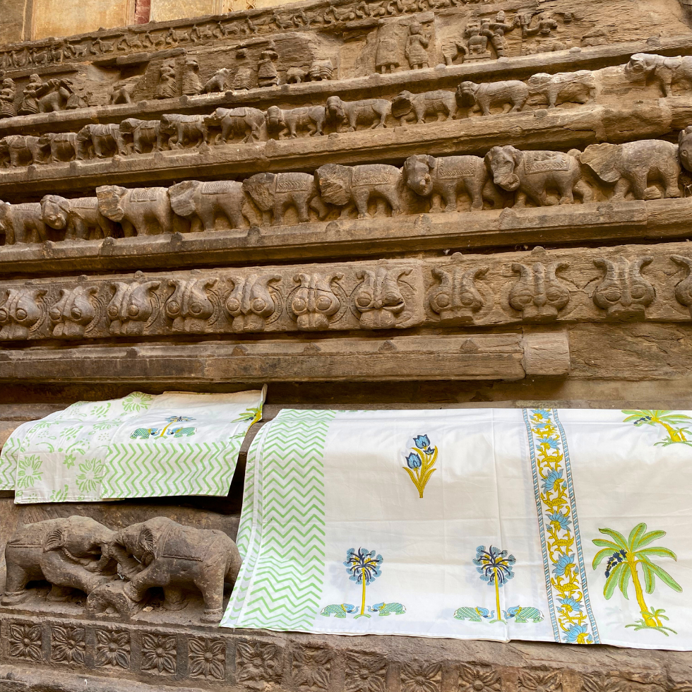 Maple Banana - Handblock Bedding, hand block printed cotton bedding set, main product image, Sanganer Jaipur artisan craft