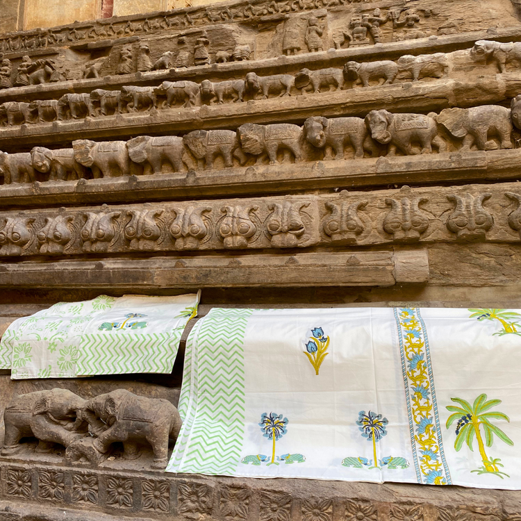 Maple Banana - Handblock Bedding, hand block printed cotton bedding set, main product image, Sanganer Jaipur artisan craft