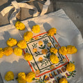 Marigold HandPainted Aesthetic Tote Bag hand painted cotton tote bag close-up detail, print pattern