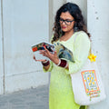 Marigold HandPainted Aesthetic Tote Bag hand painted cotton tote bag close-up detail, print pattern