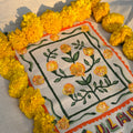 Marigold HandPainted Aesthetic Tote Bag hand painted cotton tote bag close-up detail, print pattern