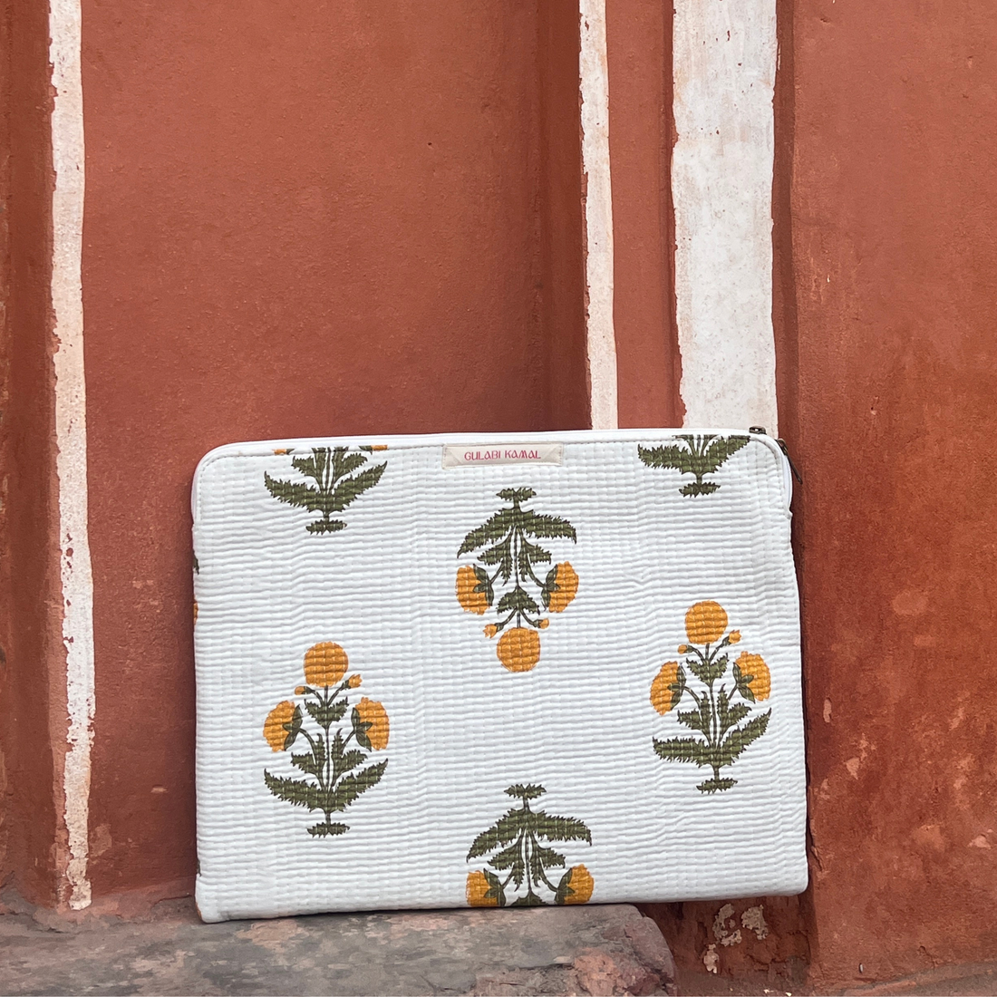 Pali Garden Artistic Handblock Laptop Sleeve, hand block printed artistic laptop sleeve, main product image, Sanganer Jaipur artisan craft